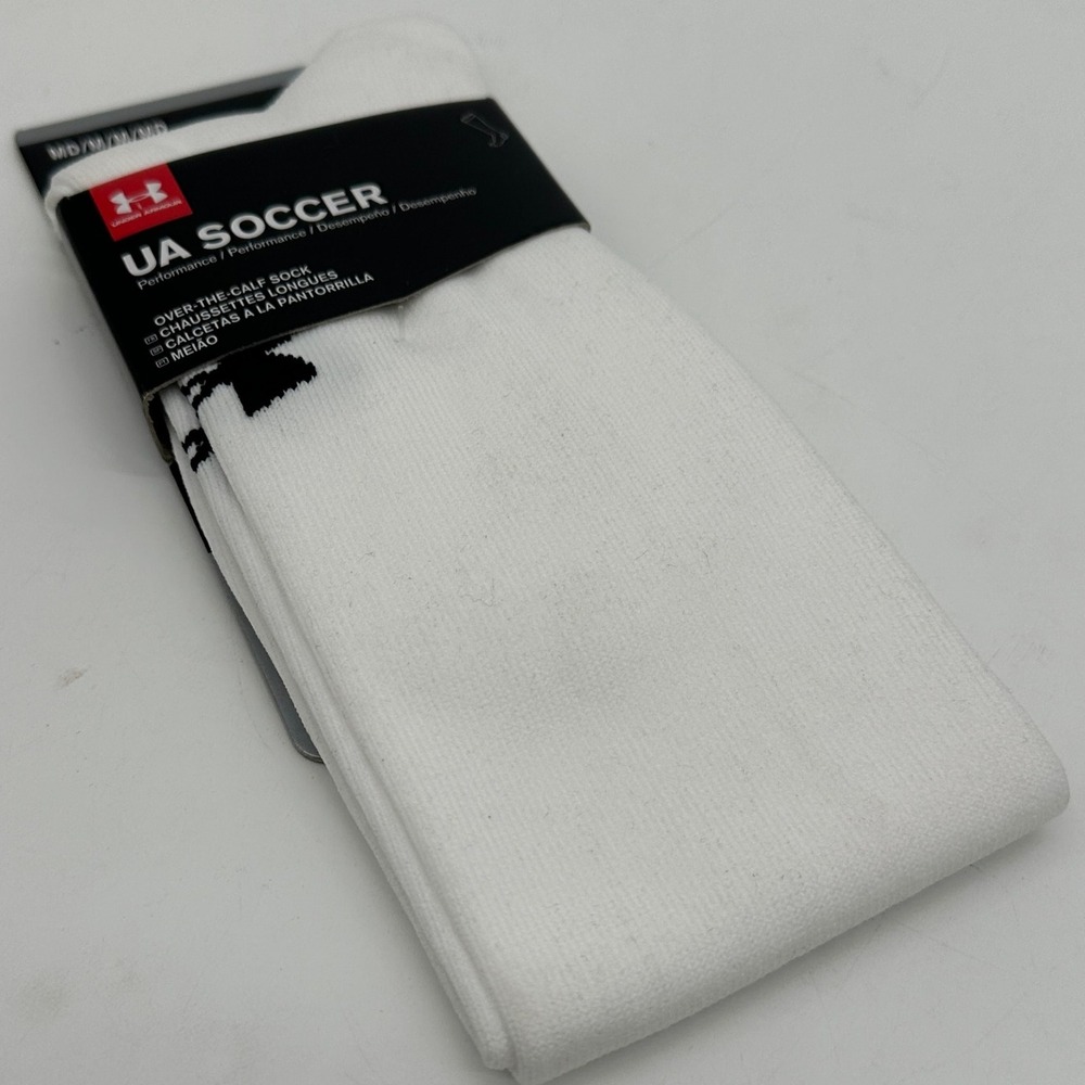 Under Armour Over The Calf Nylon Blend Sock Soccer Mens Medium White Stretch NEW